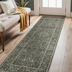 GENIMO Floral Washable Runner Rug 2’6”x8’, Non-Slip Long Hallway Carpet for Entryway, Kitchen, Indoor Floor Use, Vintage Boho Soft Thin Rug Décor, Black
