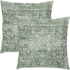 Sage Green Boho Throw Pillow Covers 20x20 Inch Decorative Square Bohemian Carpet Pattern Ethnic Pillow Cases Vintage Geographic Rug Cushion Covers Farmhouse Home Decor For Sofa Couch Outdoor Set of 2