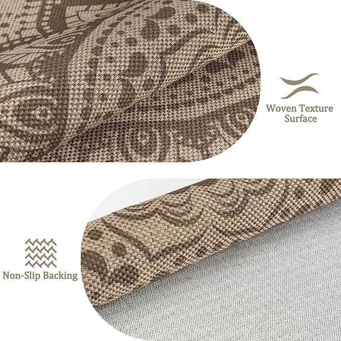 Outdoor Round Rug 6ft, Easy Jute Rug Washable Indoor Outdoor Patio Rug, Non Slip Round Area Rug Farmhouse Front Door Mat,Boho Lightweight Carpet for Backyard Patio Entry (Brown, 6 Ft)