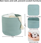 Cotton Rope Basket For Girls Boys Kids 16”X14” Baby Laundry Baskets Nursery Bin Round Woven Basket Organizer For Storage Toys Blankets Shoes Clothes green
