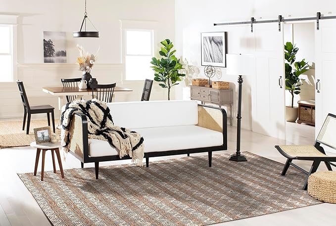 SAFAVIEH Area Rug 8x10 - Natural Fiber Collection - Large - Natural & Black, Handmade Flat Weave Jute, Farmhouse Geometric Design, Ideal for Living Room, Bedroom, Dining Space (NF382A)