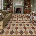 8x10 Checkered Easy Jute Area Rug for Living Room Large Checkerboard Washable Indoor Outdoor Carpet Farmhouse Patio Office Mat Geometric Non Slip Brown-Beige Carpet for Backyard Dining Room