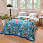 Boho Throw Blanket - 100% Cotton Ultra Soft Muslin Spring Blanket, 50"x60" Lightweight Floral Bird Printed Framhouse Bedding Blanket for Bed, All Season Blue Bohemian Bedroom Home Decor Quilt