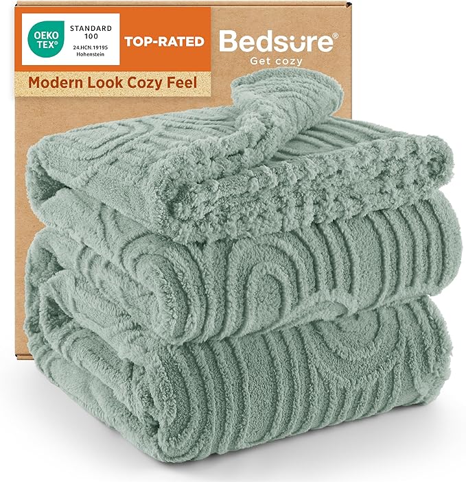 Bedsure GentleSoft Fleece Blanket Queen Size for Bed - Super Soft & Cozy, Fluffy Blankets for Women & Girls, Ideal for Sofa & Couch, Sage Green, 90x90 Inches