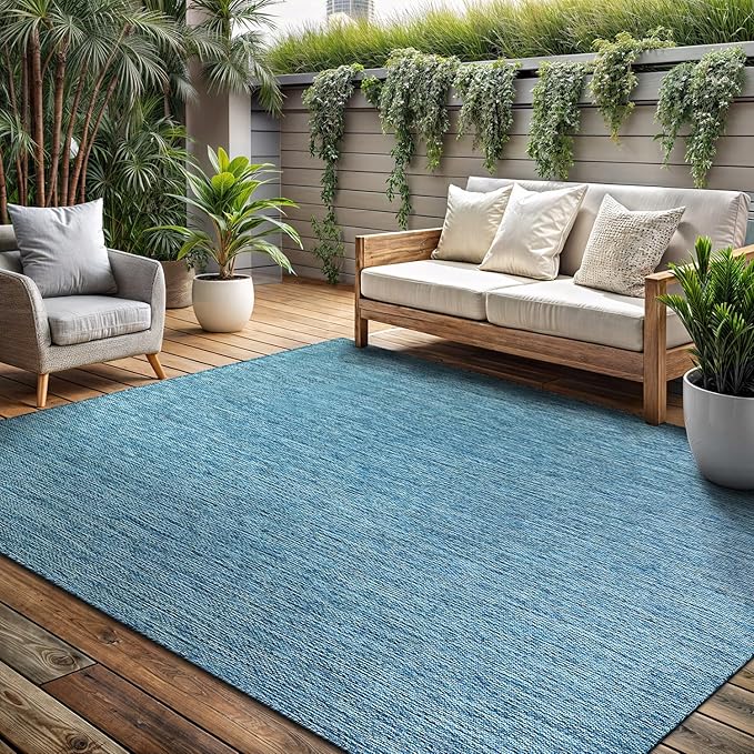 Washable Indoor Outdoor Rug Weather Resistant Carpet Modern Solid for Porch Deck Balcony Backyard Patio Rug 6x9 Aqua Blue