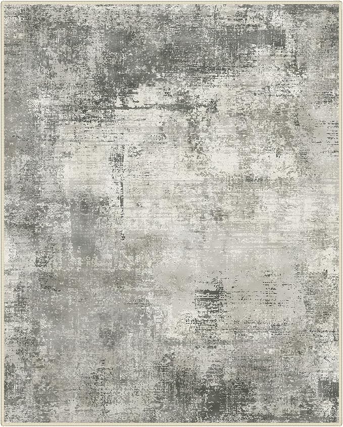 GENIMO 8x10 Area Rugs for Living Room, Machine Washable Non Slip Rugs, Low Pile Lightweight Modern Abstract Print Rug for Bedroom, Dining Room, Home Office, Distressed Grey