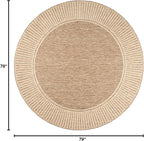 Nuloom Asha Light Brown/Ivory, 6'7" Round, Casual, Striped Border, Soft and Cozy, High Traffic, Stain Resistant, Easy Clean, Durable Area Rug for Indoor/Outdoor Patio, Deck, Porch, Garden, Courtyard