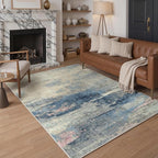 GENIMO 5X7 Washable Modern Area Rugs for Living Room, Non-Slip Low Pile Chenille Print Rug, Soft Rugs for Bedroom Dining Room Home Office, Dusk Tide