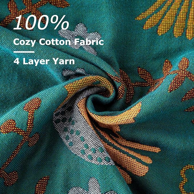 Boho Throw Blanket for Bed 100% Cotton Soft Quilt Spring Lightweight Blanket Bird Floral Embroidery Room Decor Twin Bed Blankets,60"x80" All Season Breathable Throw for Sofa&Couch Chair
