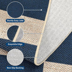 GarveeHome Easy Jute Area Rugs 6x9 for Living Room Non-Slip Backing Checkered Rugs Machine Washable Modern Indoor Outdoor Carpets for Dining Room Nursery Patio Bedroom Backyard Camping Navy Blue