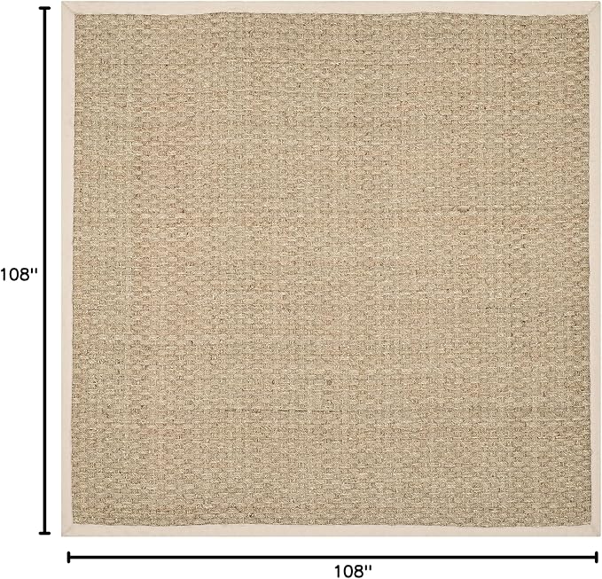 SAFAVIEH Area Rug 9' Square - Natural Fiber Collection - Natural & Ivory, Seagrass, Basketweave Pattern with Border (NF114J)