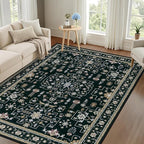 3x5 Area Rugs Living Room Rug: Washable Vintage Boho Medallion Rug No Slip Stain Resistant Soft Carpet Indoor Floor Large Carpets for Bedroom Dining Room Farmhouse Nursery Hallway Home Office Black