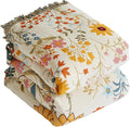 Boho Throw Blanket for Bed 90”x98”, 100% Cotton Woven Blanket for Couch Sofa, Ultra Soft 4-Layer Muslin Quilt with Floral Printed, Farmhouse Bed Blanket/Cover for Living Room Decor