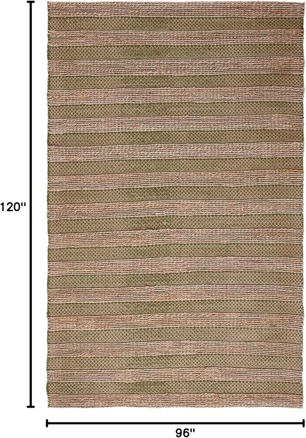 SAFAVIEH Area Rug 8x10 - Natural Fiber Collection - Large - Green & Natural, Handmade Jute & Cotton, Boho Farmhouse Rustic Design, Ideal for Living Room, Bedroom, Dining Space (NFB654Y)