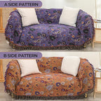 Boho Fall Throw Blanket for Bed Purple Flowers，100% Ultra Cotton Soft Breathable Bed Throw Floral Printed Farmhouse Decor Rustic Bed Throws for Couch Sofa Quilt 80" x 90"