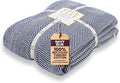 Gold Case Throw Blanket for Bed - 100% Recycled Turkish Cotton Blanket - Elegant Lightweight Soft Throw Blankets for Bed & Living Room - Queen Size Cozy Blankets - 90x90 - Navy Blue