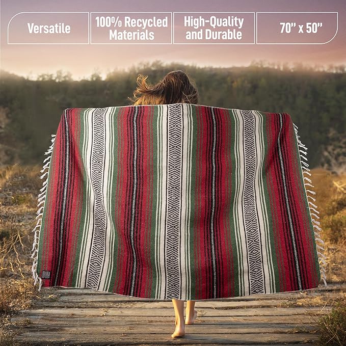 Hydration Nation Authentic Large Handwoven Mexican Blanket - Soft Yoga- Durable Serape- Lightweight Falsa, Beach, Camping, Picnic, Outdoor Blanket 70"x50" - Dragon