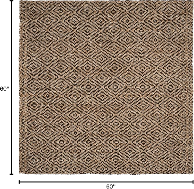 SAFAVIEH Natural Fiber Collection Area Rug - 5' Square, Natural & Black, Handmade Jute, Ideal for High Traffic Areas in Living Room, Bedroom (NF181C)