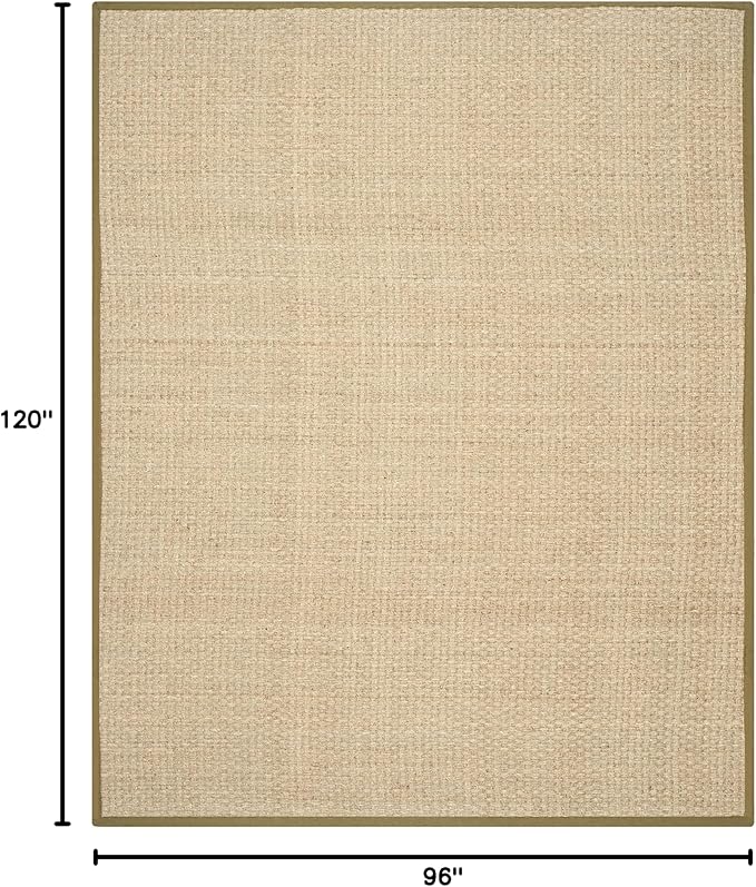 SAFAVIEH Area Rug 8x10 - Natural Fiber Collection - Large - Natural & Olive Green, Seagrass, Basketweave Pattern (NF114G)