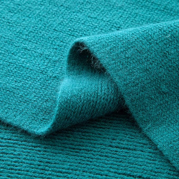 Vonty Teal Knitted Blanket with Tassels Fringe 50" x 60", Super Soft Knit Throw Blanket, Farmhouse Decorative Lightweight Blanket for Couch, Sofa, Bed