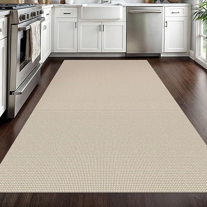 EARTHALL Woven Area Rug 4x6 Ft Washable Rugs for Entryway Non Slip Braided Throw Rugs Bedroom Carpet Cotton Entry Rug Cotton Floor Carpets for Bedroom Dining Room Living Room, Beige/Khaki