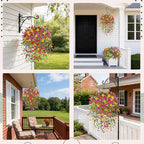 Der Rose Artificial Hanging Flower Basket for Outdoors Fake Hanging Flowers Plants with 4 Faux Silk Trailing Vines for Porch Patio Balcony Spring Decor