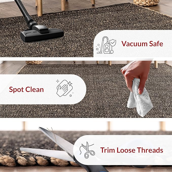 nuLOOM 4x6 Elfriede Jute & Cotton Hand Woven Area Rug, Charcoal, Solid Rustic Farmhouse Style, Weaved Design, Natural Fiber, For Bedroom, Living Room, Dining Room, Hallway, Office, Entryway