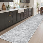 Runner Rug 2'6" x 10' Washable Non-Slip Runner Rugs for Kitchen Bathroom Laundry Room Vintage Ultra Thin Runners for Hallway Entryway Grey