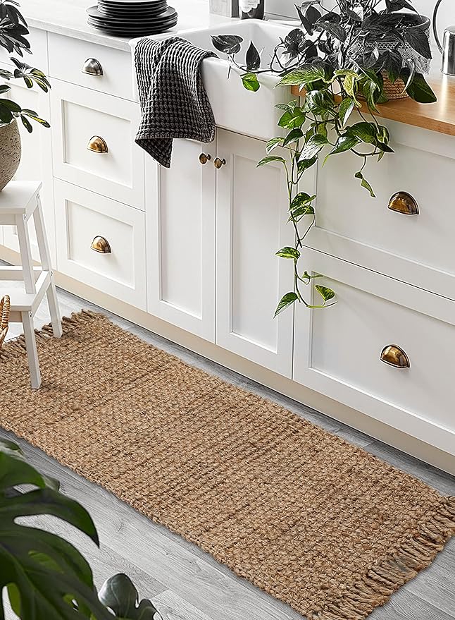 Hand Woven Chunky Jute Runner Rug 2x5 Feet Natural, Reversible Boho Neutral Decorative Indoor Outdoor Patio Rugs for Living Room, Bedroom, Hallway | Farmhouse Rustic Throw Runners Mat for Office Space