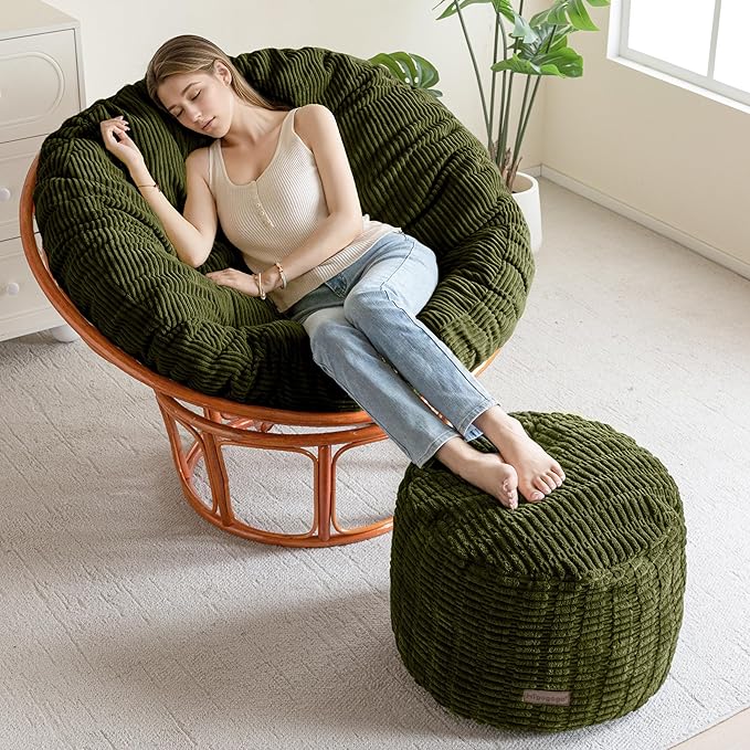 HIGOGOGO Pouf Ottoman Stuffed Round Modern Foam Filled Foot Rest Poufs for Living Room Chair Decorative 20 X 15 Inches Boho Relax Stool for Wedding Christmas Party, Green