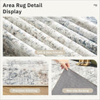 10x14 Area Rugs for Living Room, Non Slip Machine Washable Vintage Rugs, Low Pile Lightweight Large Rug for Bedroom, Dining Room, Home Office Blue Ivory