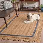 SAFAVIEH Area Rug 5x8 - Natural Fiber Collection - Natural & Blue, Handmade Jute, Ideal for Living Room, Bedroom, Dining Space (NF896M)