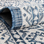 Rugs.com Outdoor Aztec Collection Rug – 10 Ft Round Blue Flatweave Rug Perfect for Kitchens, Dining Rooms