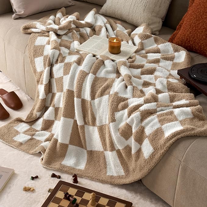 Joiedomi Twin Blanket for Couch Bed, Checkered Knitted Blankets Gifts for Women Mom Girls, Cozy Cute Soft Throw Home Room Decor Aesthetic for Women Mothers Birthday Gifts 60x80 Inches