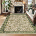 GarveeHome Washable Rug 9x12 Area Rugs for Living Room, Boho Rug Non Slip Vintage Low Pile Large Rugs for Bedroom Stain Resistance Non-Shedding Throw Carpet for Office Light Green