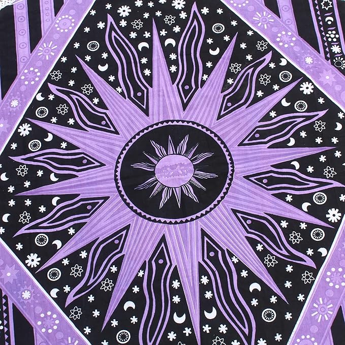 Round Beach Tapestry Turquoise Mandala Throw/Boho Hippie Beach Blanket Roundie/Indian Cotton Bohemian Large Round Table Cloth-Home Decor/Yoga Mat Meditation Picnic Rug (42", Purple)