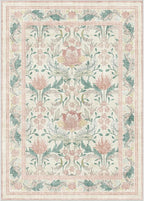 Bavni 8x10 Area Rugs for Living Room, Microfiber Machine Washable Non-Slip Vintage Floral Rug, Low Pile Lightweight Carpet for Bedroom, Dining Room, Home Office, Beige&Pink