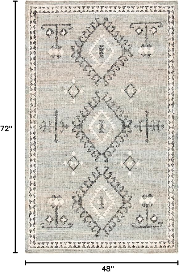 SAFAVIEH Kilim Collection Accent Rug - 4' x 6', Blue & Black, Flat Weave Jute Design, Ideal for High Traffic Areas in Entryway, Living Room, Bedroom (KLM762M)