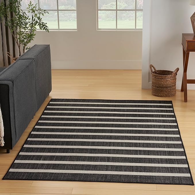 Nourison Home Positano Black Ivory 5' x 7' Area Rug - Easy Clean, Non Shedding, Bed Room, Living Room, Dining Room, Kitchen (5' x 7')