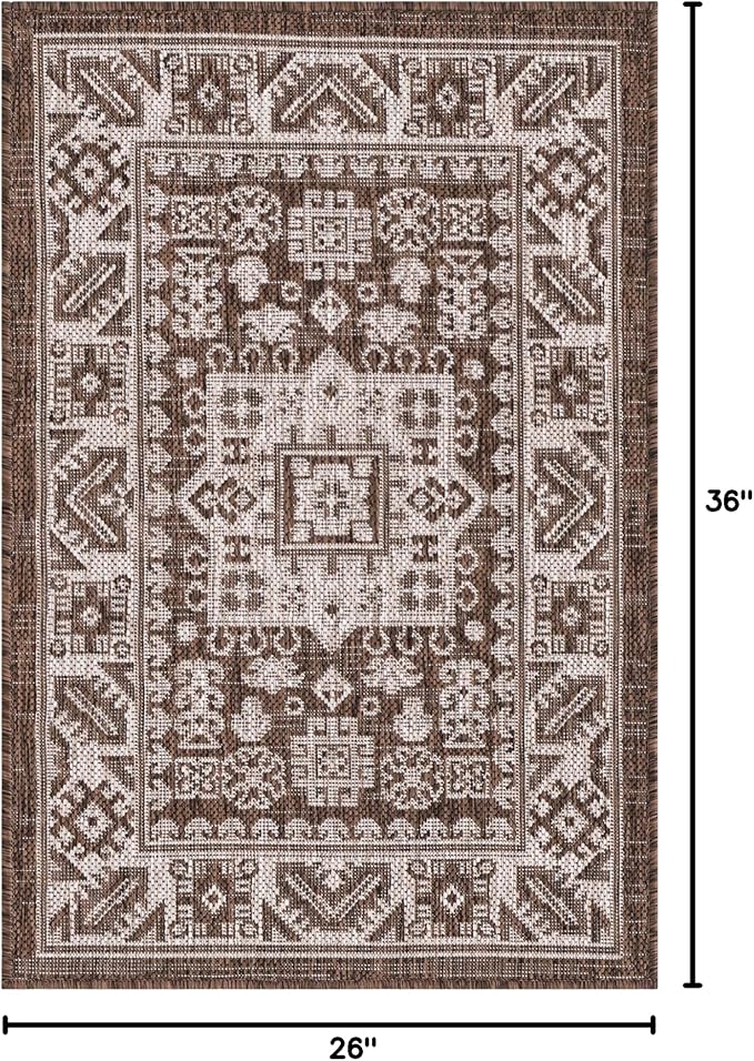 Rugs.com Outdoor Aztec Collection Rug – 2' x 3' Brown Flatweave Rug Perfect for Living Rooms, Large Dining Rooms, Open Floorplans