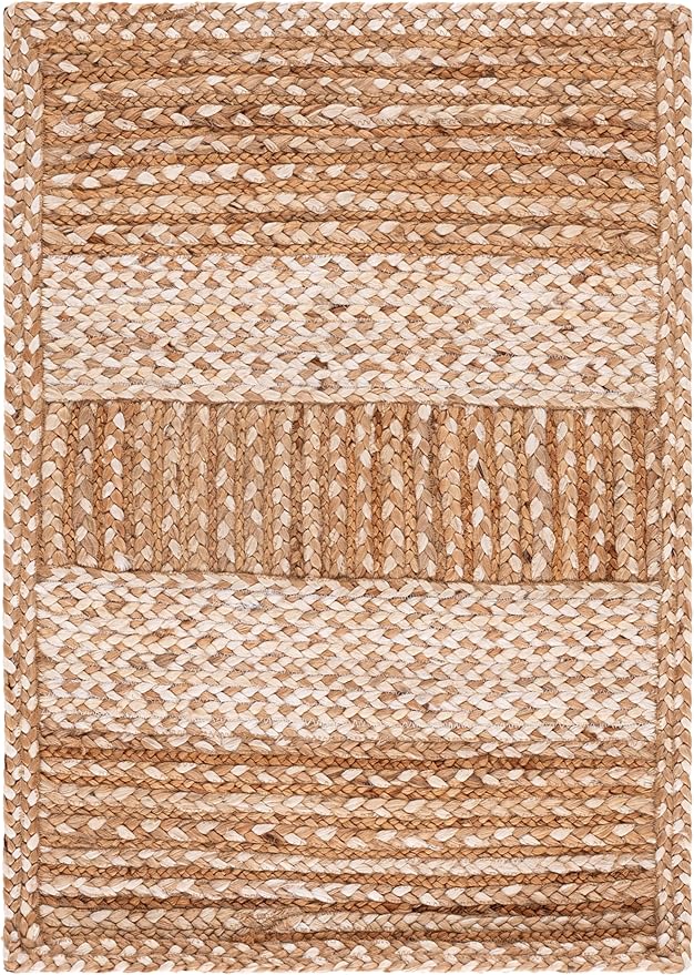 SAFAVIEH Natural Fiber Collection 2' x 3' Natural/Ivory NF887A Handmade Stripe Jute Entryway Living Room Foyer Bedroom Accent Rug