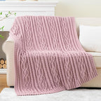 Battilo Pink Throw Blanket for Couch, Cable Knit Blanket, Soft Chenille Throw Blanket, Cozy Warm Blankets for Girls Daughter Women Gifts for Mom, 51"x67", Blush