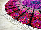 Round Beach Tapestry Turquoise Mandala Throw/Boho Hippie Beach Blanket Roundie/Indian Cotton Bohemian Large Round Table Cloth-Home Decor/Yoga Mat Meditation Picnic Rug (42", White And Pink)