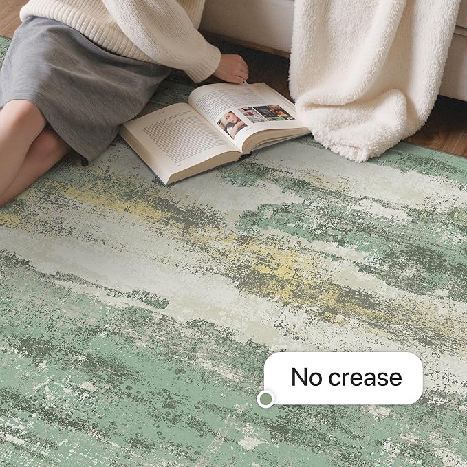 GENIMO No Crease Non Slip 9x12 Area Rugs for Living Room, Craft Woven Modern Rug, Soft Floor Carpet, Single-Piece Rugs for Bedroom, Dining Room, Office,Green Gray