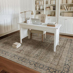 Fmfunctex 5x7 Washable Area Rug Neutral Vintage Brown Distressed Non Slip Low Pile Retro Indoor Carpet for Living Room Bedroom Soft Mat Throw Rug for Dining Office Kitchen Dorm Nursery Entryway, Multi