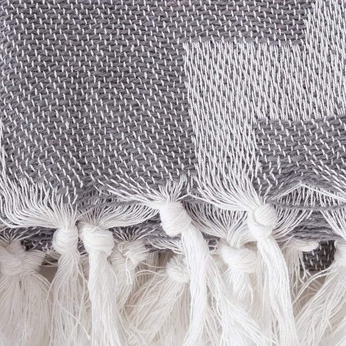 DII Modern Moroccan Cotton Blanket Throw with Fringe for Couch, Chair, Guest Room, Picnic, Camping, Beach, & Everyday Use, 50x60, Gray