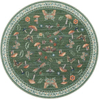 Mushroom Insect 5ft Round Rug Washable Non-Slip Soft Ultra-Thin Small Boho Circle Carpet for Entryway Kitchen Bedroom Nursery Dining Room Green