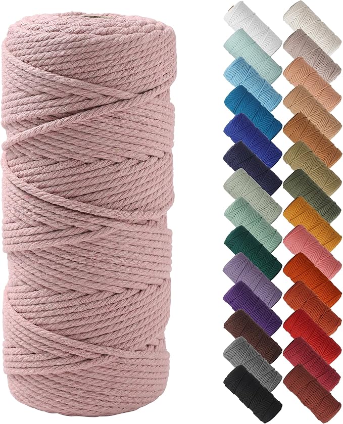NOANTA Dusty Pink Macrame Cord 3mm x 109yards, Colored Macrame Rope Cotton Rope Macrame Yarn, Colorful Cotton Craft Cord for Wall Hanging, Plant Hangers, Crafts, Knitting