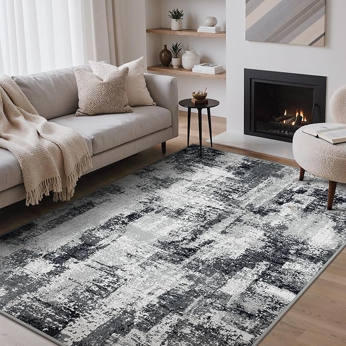 GENIMO Washable Rugs 5x7 Area Rugs for Living Room Bedroom, Modern Lightweight Rug Ultra Soft Indoor Area Rugs 5x7 for Dining Room, Low Pile Carpet with Non Slip Backing, Black White