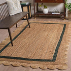 SAFAVIEH Area Rug 5x8 - Natural Fiber Collection - Natural & Dark Green, Handmade Jute, Ideal for Living Room, Bedroom, Dining Space (NF896Y)
